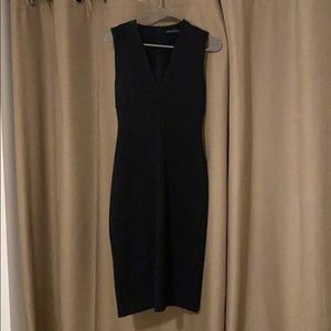 ZARA MIDI VNECK BLACK BODYCON DRESS